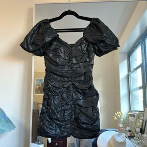 🖤 faux leather puffy sleeve mini dress